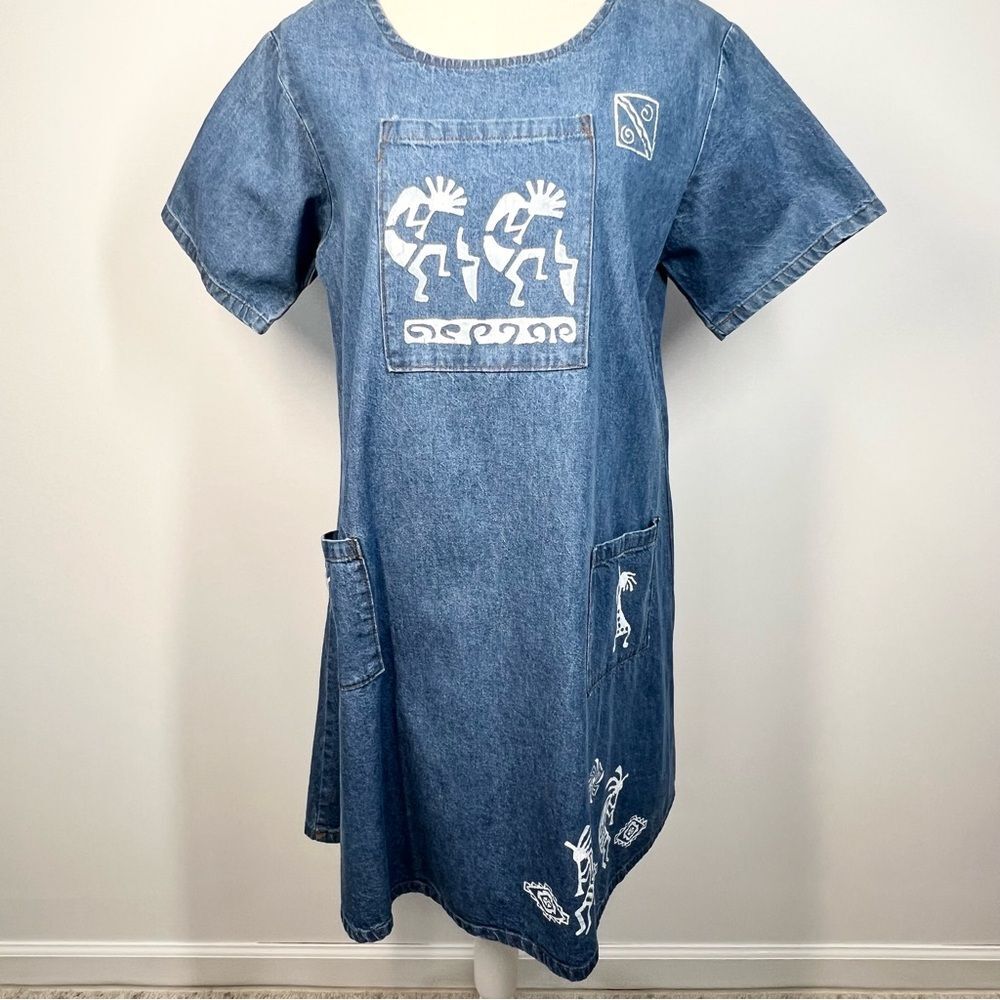 Rama of USA Denim Kokopelli Denim Artsy Dress Small